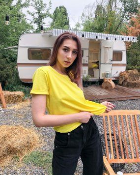 Футболка жіноча базова Vivioji з коротким рукавом літо жін., XXL, yellow 12423yXXL фото